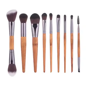 9Pcs cosmetic brushes high quality wooden makeup brush set natural hair private label vegan cosmetic makeup brush set