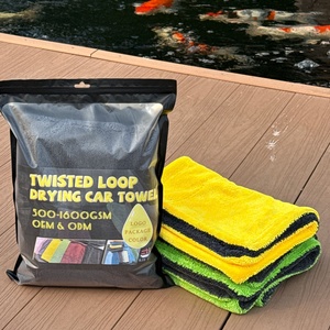 Custom 1200gsm 1400gsm 1600gsm Microfiber Car Twisted Loop <b>Towel</b> Micro Fiber Cleaning Cloth Car <b>Drying</b> <b>Towel</b> for Car Wash - Product Image 1