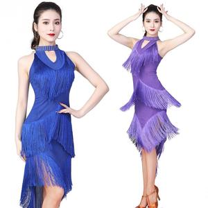 Deslumbrante Vestido Largo Irregular sin Mangas para Mujer, con Cuello Alto, Flecos de Spandex, Estilo Latino, para Baile de Samba, con Collar - Product Image 2