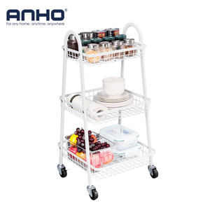 Chariot roulant robuste à 3 niveaux avec roues verrouillables Chariot de rangement et panier en fil métallique Étagère de cuisine utilitaire Supports de rangement et supports - Product Image 1