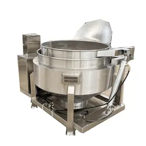 Machine de cuisson en acier entièrement automatique/marmite de cuisson des aliments inclinable/bouilloire de cuisson à enveloppe de chauffage au gaz à vapeur électrique avec mélangeur
