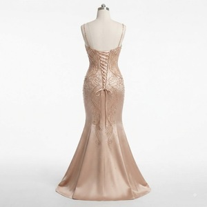 Chunky Bead <b>Sequin</b> Embellished Satin Floor-Length High Neckline Built-in Bra Elegant Mermaid Gown Luxury Evening Party Wear - Product Image 2