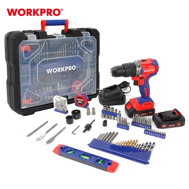 WORKPRO 104PC 20V Rechargeable Lithium Electric Hammer Drill Set Brushless Cordless Power Impact Hammer Driver Tool