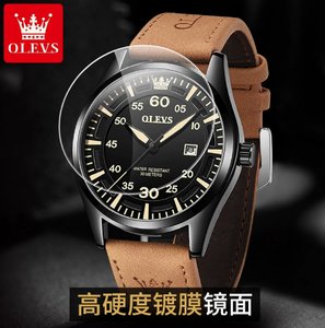OLEVS 9962 Fashion Life Waterproof Watch Genuine Leather Belt Japan Original Quartz Man Watches Dual Calendar Display <b>Hand</b> <b>Clock</b> - Product Image 3