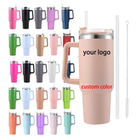Gobelet isotherme en acier inoxydable de 40 oz avec logo personnalisé, poignée, couvercle à paille, double paroi sous vide, tasse de voyage anti-fuite, compatible voiture