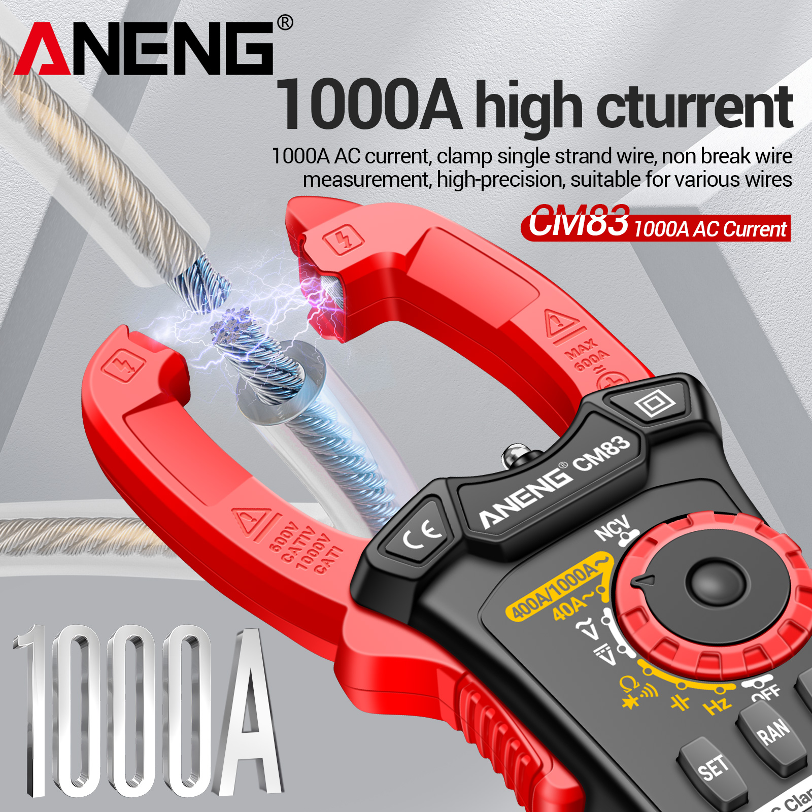 ANENGCM83クランプメーターマルチメーター1000A高電流非接触多