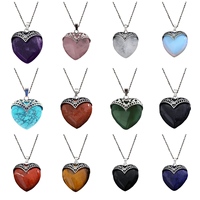 Vente en gros de pierres précieuses 32x38mm collier en forme de coeur avec chaînes de bracelets en perles bijoux cadeaux unisexes tendance