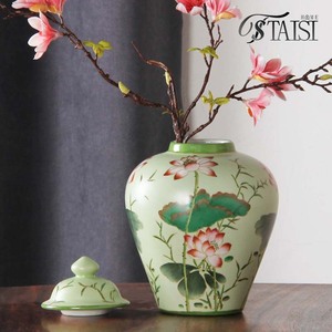 Théière en céramique chinoise J183/J182 avec peinture de lotus, en porcelaine verte de style Temple, pour la maison, également utilisable comme vase à gingembre - Product Image 2
