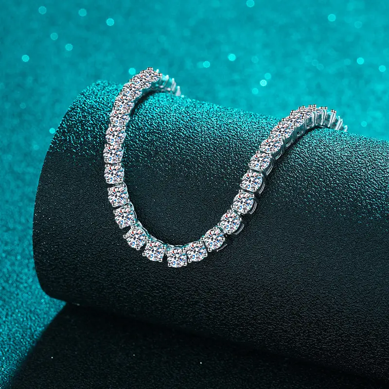 Sang Trọng Đồ Trang Sức Tốt Hip Hop Phong Cách Quần Vợt Chuỗi 925 Sterling Bạc 3Mm 4Mm Moissanite Kim Cương Vòng Cổ Cho Nam Giới Và Phụ Nữ