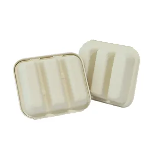 Bagasse Taco Box 3 compartimentos biodegradable desechable Taco Holders contenedor caña de azúcar Taco Clamshell para restaurante