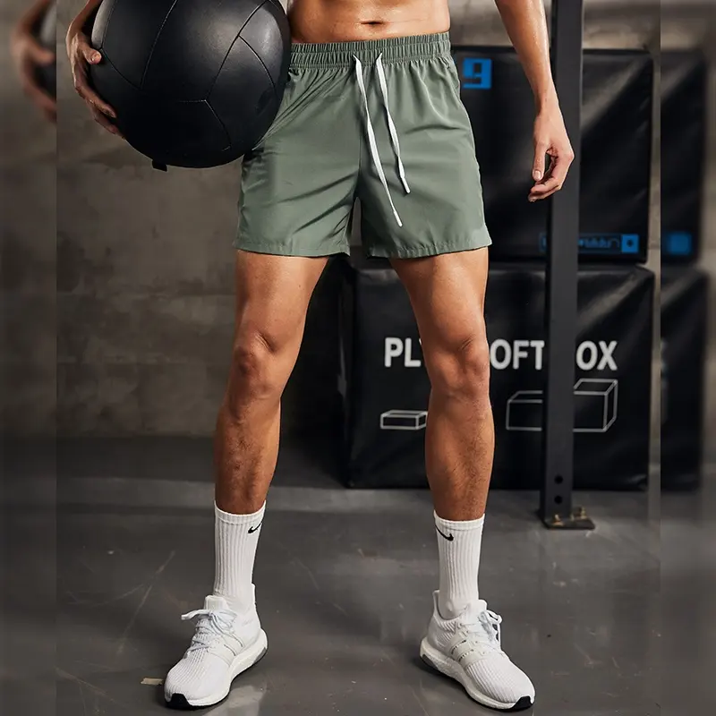 Light men gym shorts custom logo white&fluorescent green shorts quick dry running shorts