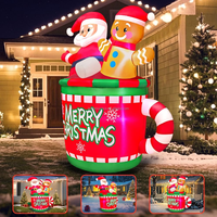 Mug de Noël gonflable de 1,5 m avec Père Noël et Bonhomme en pain d'épices, ornement lumineux LED pour la décoration de jardin, pelouse, maison et extérieur pendant les fêtes