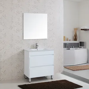 Unit Vanity Wastafel Kamar Mandi Modern 30 Inci dengan Bagian Atas Keramik dan Kabinet Kamar Mandi Tahan Air Gantungan Dinding
