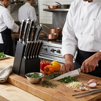 Ensemble de couteaux en acier inoxydable Garwin avec logo personnalisé, 14 pièces, couteau de cuisine ergonomique avec bloc à couteaux noir, commande en gros