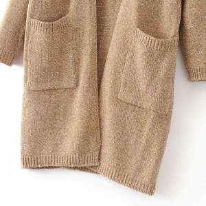 Cárdigan largo de manga larga para <span class=keywords><strong>mujer</strong></span>, suéter tejido con bolsillos, cárdigans para otoño e invierno, 2021 - Product Image 6