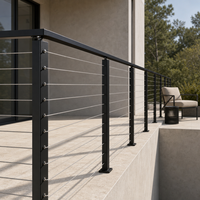 Système de garde-corps en câble d'acier inoxydable noir pour terrasse, balcon, porche, escalier, balustrade moderne facile à installer