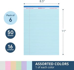 ROARING SPRING Enviroshades - Paquete de 6 Blocs de Notas Legales de Colores Surtidos, 85x11 Pulgadas, 50 Hojas, Perforados, Sin Adhesivo, Reciclados - Product Image 3