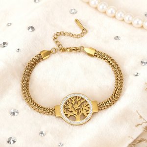 Bracelet pour femme en acier inoxydable plaqué or avec zircone cubique Arbre de Vie, chaîne maille épi réglable, bijou de mode - Product Image 4
