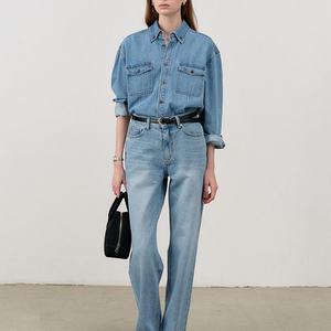 เสื้อผ้าผู้หญิงคุณภาพสูง เสื้อเชิ้ตเดนิมคลาสสิกแบบยูนิเซ็กซ์สีน้ำเงิน แจ็คเก็ตยีนส์สไตล์คาวบอยตะวันตกสำหรับผู้หญิง - Product Image 3