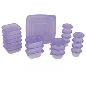 보고서 보라색 뚜껑 BPA 무료 냉장고 전자 레인지 안전 식사 준비 42 조각 플라스틱 식품 저장 용기 세트