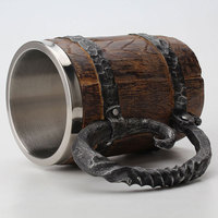 Tasse à bière en bois brut de Simulation 3D, gobelet de chevalier rétro en bois Viking, tasses à vin en acier inoxydable, tasses à café