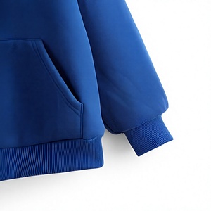 Oversized Crop <b>Zip</b>-Up <b>Hoodie</b> Solid Color Blue Casual Unisex Fleece Streetwear Windproof Sweatshirt <b>Pocket</b> Design Autumn Wear - Product Image 5