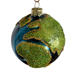 Adorno Navideño de Cristal Hecho a Mano, Bola Verde con Diseño de Tierra y Purpurina, Decoración Colgante de Estilo Tradicional - Product Image 1