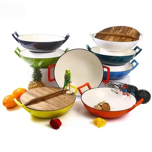 High Quality Big Size <strong>Non</strong> <strong>Stick</strong> 36cm Enamel Cast Iron <strong>Wok</strong> Pan With Wooden Lid - Product Image 1