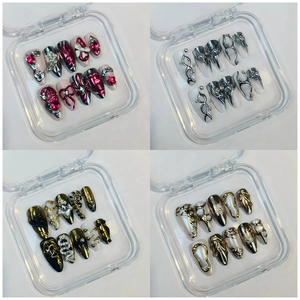 2025 estilo caliente 10 piezas hecho a mano francés almendra Y2K Spice Girl espejo mágico polvo diamante perla usable prensa en las <span class=keywords><strong>uñas</strong></span> - Product Image 1
