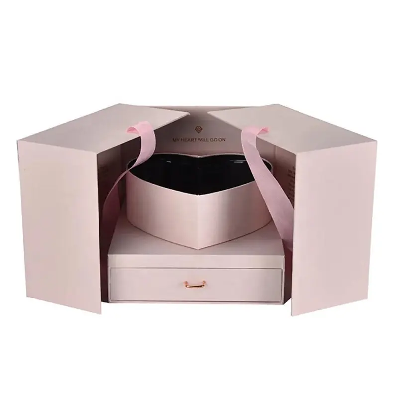 Art Paper Cardboard Custom Packaging Box Pink Heart Shaped Flower Gift Box For Anniversary Birthday Wedding Valentines Day