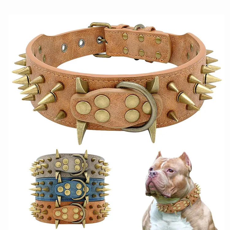 2024 Venta caliente Pu Punk remache Collar de perro Durable Pet Dog Spiked Collar