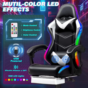 Chaise de jeu vidéo de massage, dossier haut, inclinable, chaise de joueur avec lumières LED RVB, haut-parleurs <span class=keywords><strong>Bluetooth</strong></span>, musique, chaise de jeu avec repose-pieds - Product Image 4