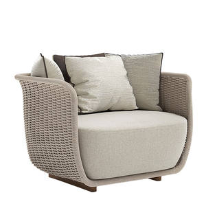 Sofá de Ratán para Jardín, Modelo Villa, para Balcón o Terraza, Sofá de Ratán Tejido Simple para Sala de Estar, Combinación con Mesa de Té - Product Image 1