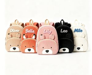 Mochila Infantil de Pana con Bordado de Nombre Personalizado, Diseño de Oso, Gran Capacidad, para Jardín de Niños, Preescolar y Escuela - Product Image 2