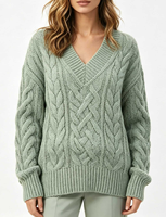 Pull ample à col en V pour femme, manches longues, tricot oversize, tenue décontractée pour l'automne et l'hiver, style urbain et mode