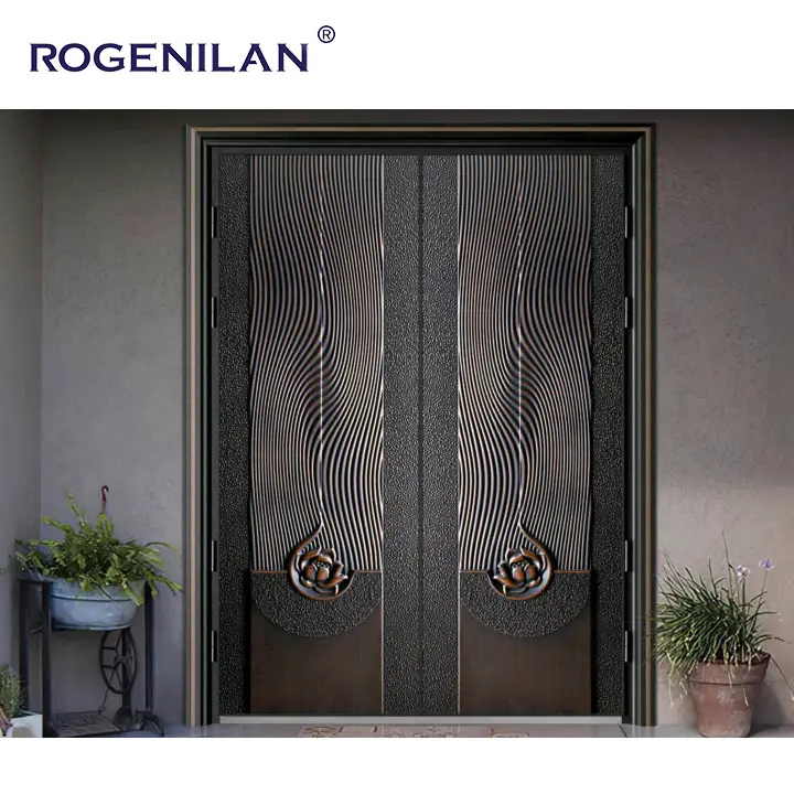 ROGENILAN amerikan evi Modern alüminyum giriş kapıları paslanmaz çelik dış kapılar Modern ana giriş kapısı dijital kilit ile