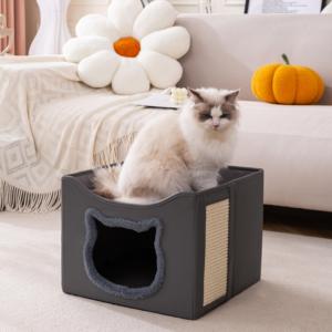 Modernes Quadratisches Faltbares Katzen-Etagenbett Stoff-Höhlen-Design für Mehrere Katzen Wohnzimmer Küche/Badezimmer Nutzung Langlebige Kindermöbel - Product Image 4