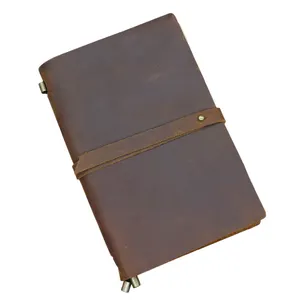 Cubierta planificadora de cuero de vaca personalizada, cuaderno de cuero genuino suave A5 Vintage EDC con manga