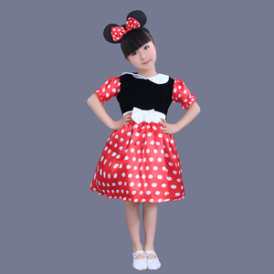 <span class=keywords><strong>Vestito</strong></span> <span class=keywords><strong>da</strong></span> Minnie Mouse per Bambine, Rosso a Pois, Costume <span class=keywords><strong>da</strong></span> Spettacolo in Raso a Trapezio con Fascia per Capelli - Product Image 2