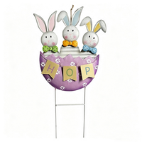 Piquets de jardin en métal robuste en forme de lapin de Pâques et d'œuf, panneau de jardin en métal pour la décoration de pelouse, patio et jardin