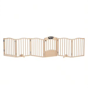 Barrière pour chien pliable en bois de peuplier à 6 panneaux avec porte, 118,1 pouces, pour intérieur - Product Image 1