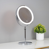 Desktop Double-Sided Magnifying Mirror with Round Metal Frame & LED Telescopic Stand Height Adjustable Vanity Mirror for Travel