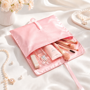 Bolsa de Tela Satén Rosa con Cierre de Lazo para Regalos de Novia, Cosméticos, Lencería, Joyería y Empaque para Boutique - Product Image 2