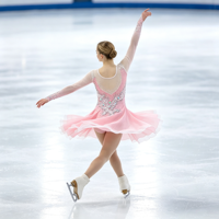 Robe de danse patinage rose à col rond, maille nude, manches longues, strass floraux pour enfants et adultes, compétition et performance