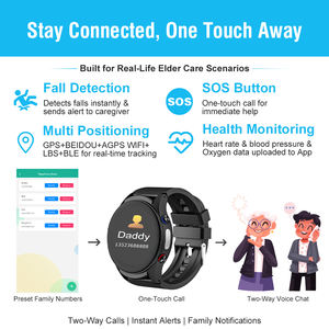 ساعة ذكية للمسنين مع خاصية اكتشاف السقوط وتحديد المواقع عبر GPS ومراقبة الصحة وتتبع النوم واتصال ثنائي الاتجاه وساعة منبه ومقاومة للماء IP67 وبطارية تدوم 4 أيام - Product Image 2
