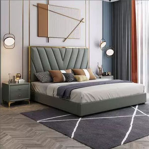 2024 maison de luxe moderne gain de place reine et <span class=keywords><strong>king</strong></span> size cadres en bois ensemble de meubles de chambre lit en cuir à bon prix - Product Image 1