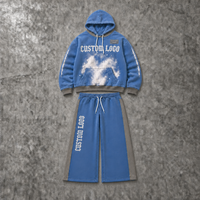 Ensemble mode personnalisé pour homme : sweat à capuche bleu avec motif lettres et pantalon de survêtement large à cordon de serrage avec détails gris OEM ODM