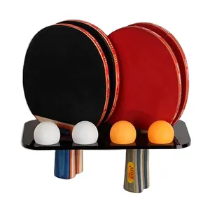 Acrylic Table Tennis Rack Wall Mounted Table Tennis Display Holds 4 Rackets and Ball Slant Black