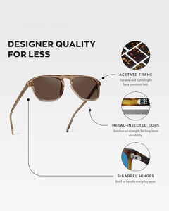 Lunettes de soleil tendance, nouvelle mode, montures en bois, logo personnalisé, lunettes vintage, lunettes rétro en PC pour hommes - Product Image 2