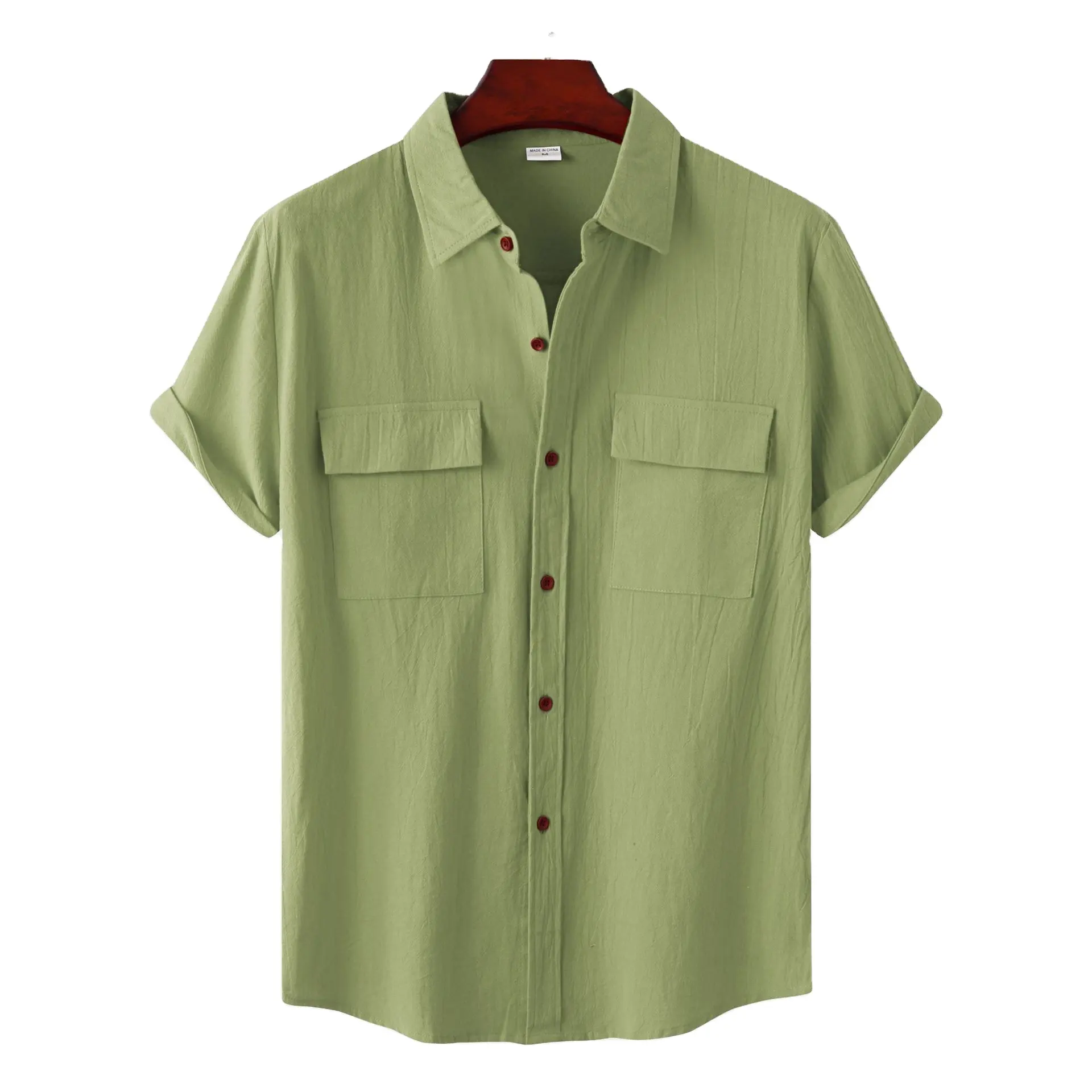 Chemise d'été décontractée à manches courtes pour hommes, multicolore, de couleur unie, à col boutonné, de couleur unie, à manches courtes.